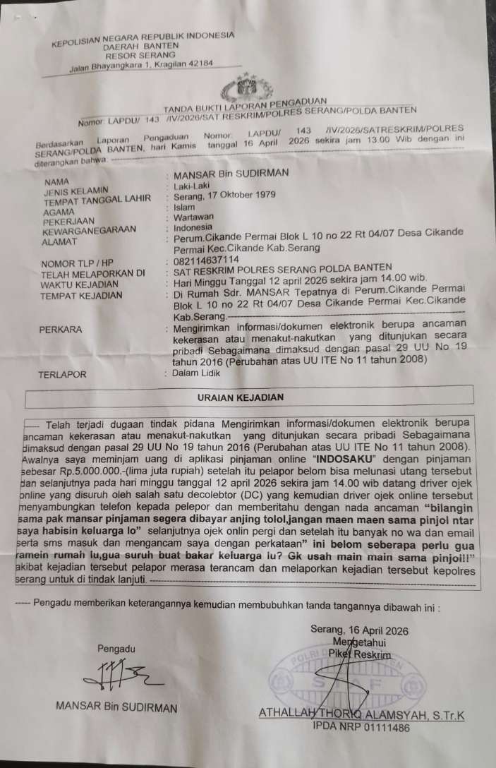 Jadi Korban Teror, Wartawan Media Online di Serang Lapor Polisi